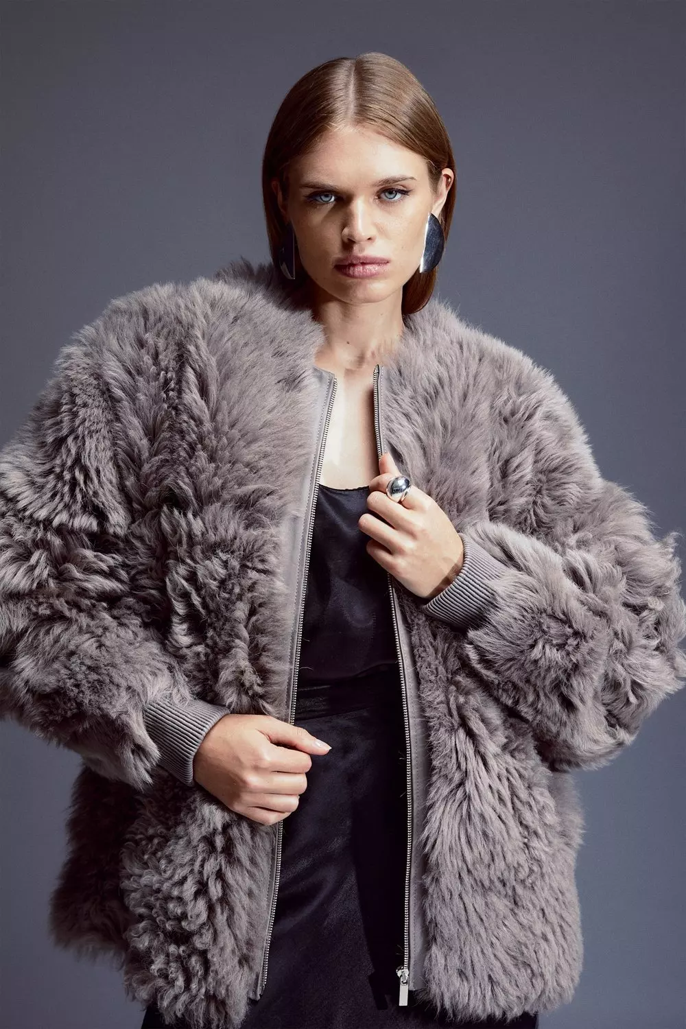 Longline Shearling Jacket Shearling Longline Collarless